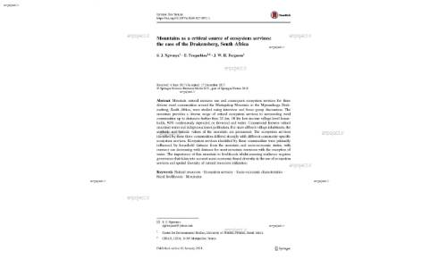 Mountains as a critical source of ecosystem services: the case of the Drakensberg, South Africa